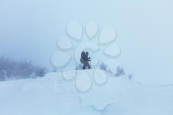 Hikers in the winter mountains