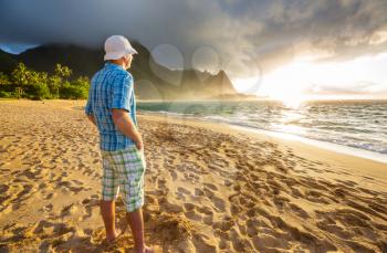 Beautiful scene in Tunnels Beach on the Island of Kauai, Hawaii, USA