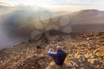 Beautiful sunrise scene  on  Haleakala volcano, Maui island, Hawaii