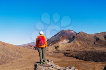 Unusual volcanic landscapes on Tongariro Crossing track, Tongariro National Park, New Zealand. Wanderlust concept