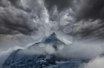 Mountain peak in storm weather