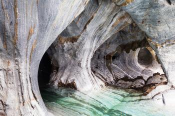 Unusual marble caves on the lake of General Carrera, Patagonia, Chile. Carretera Austral trip.