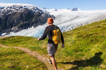 Hiker in Exit Glacier, Kenai Fjords National Park, Seward, Alaska