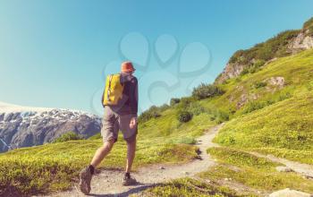 Hiker in Exit Glacier, Kenai Fjords National Park, Seward, Alaska