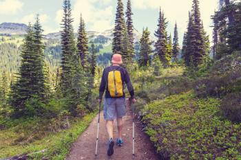 Hiking man in the mountains