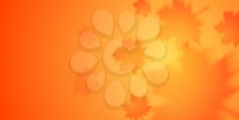 Autumn orange banner with blurred maple leaves. Vector background