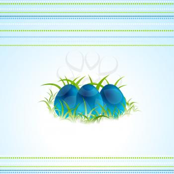 Blue Easter eggs and green spring grass vector background
