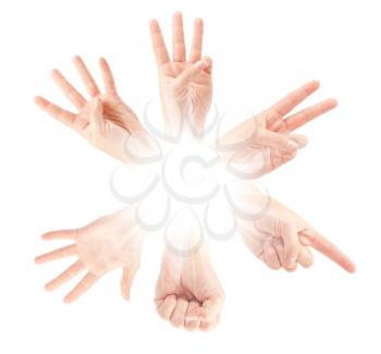 Counting man hands (0 to 5) isolated on white background