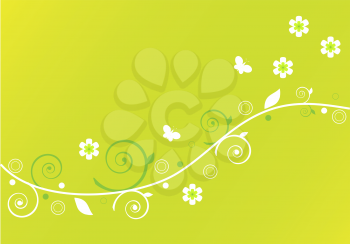 Royalty Free Clipart Image of a Vine With Flowers and Butterflies