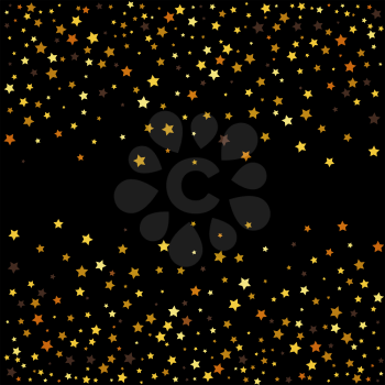 Gold glitter stars on black background. Vector illustration.