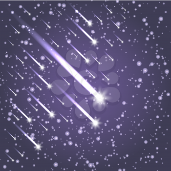 Flying meteors. Ultra violet. Vector illustration.