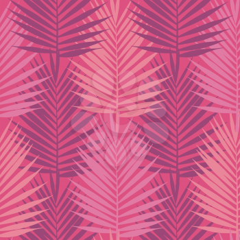 Living coral tropical palm leaves seamless pattern. Vector illustration.