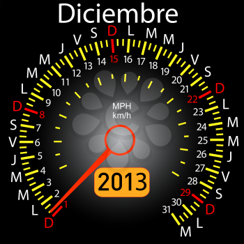 Royalty Free Clipart Image of a Speedometer Themed Calendar