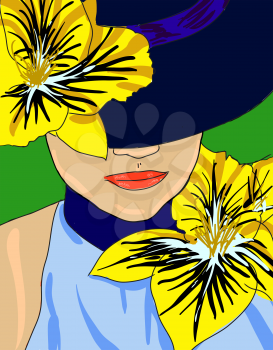 Royalty Free Clipart Image of a Woman Wearing a Hat 