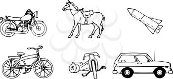 Royalty Free Clipart Image of Different Forms of Transportation