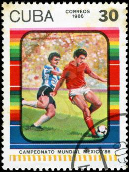 CUBA - CIRCA 1985: Stamp, printed in Cuba showing world championship on football in Mexico (in 1986), circa 1986