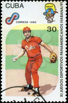 CUBA - CIRCA 1990: A post stamp printed CUBA, 1991 Pan American Games in Havana, Cuba, baseball sport , circa 1990