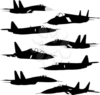 Collection of different combat aircraft silhouettes.  vector illustration for designers