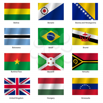 Set  Flags of world sovereign states. Vector illustration. Set number 3. Exact colors. Easy changes.