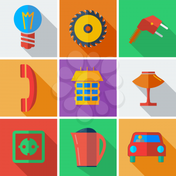 Collection modern flat icons Home Appliances with long shadow effect for design. Vector illustration.
