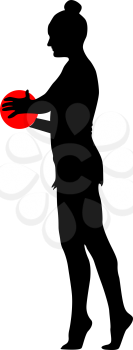 Silhouette girl  gymnast with the ball. Vector illustration.