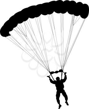 Skydiver, silhouettes parachuting vector illustration