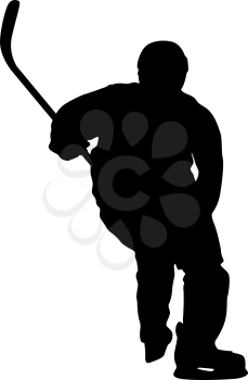 Silhouette of hockey player. Isolated on white. Vector illustrations.
