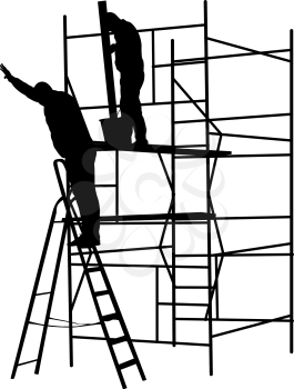 Silhouette worker climbing the ladder. Vector illustration.