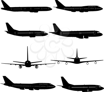 Collection of different aircraft silhouettes. vector illustration.