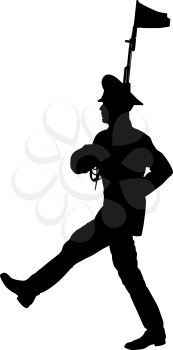 Black silhouette soldier is marching with arms on parade.