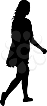 Black silhouette woman standing, people on white background.