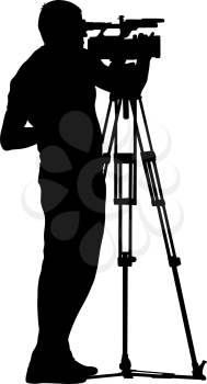 Cameraman with video camera. Silhouettes on white background.