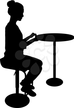 Silhouette girl sitting on a chair white background.