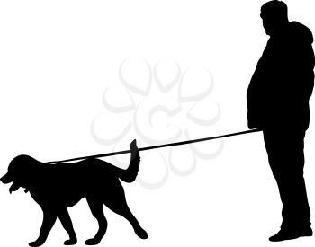 Silhouette of man and dog on a white background.