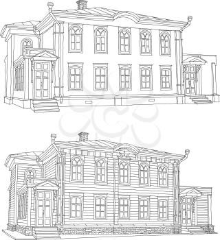 Drawing the house where Vladimir Ulyanov lived Lenin, in the city of Ulyanovsk Illustration.