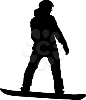 Black silhouettes snowboarders on white background illustration.