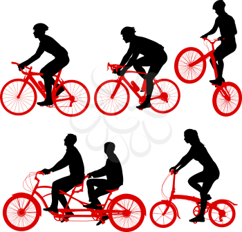 Set silhouette of a tandem cyclist on a white background.