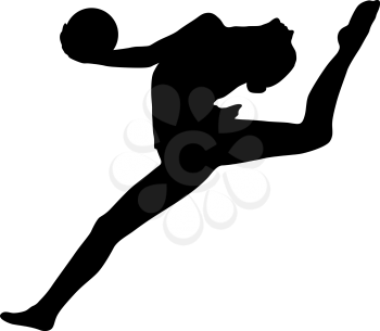 Silhouette girl gymnast with the ball on white background.