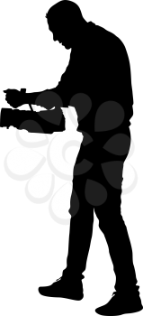 Cameraman with video camera. Silhouettes on white background.