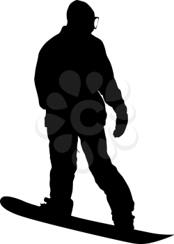 Black silhouettes snowboarders on white background illustration.