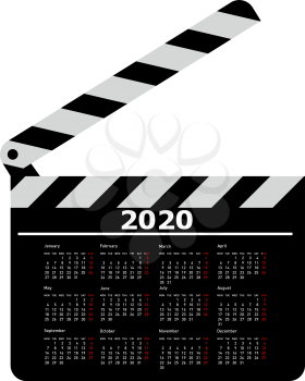 Calendar for 2020, movie clapper board on a white background.