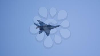 Moscow Russia Zhukovsky Airfield 31 August 2019: aerobatic MiG-29 perfoming demonstration flight of the international aerospace salon MAKS-2019.