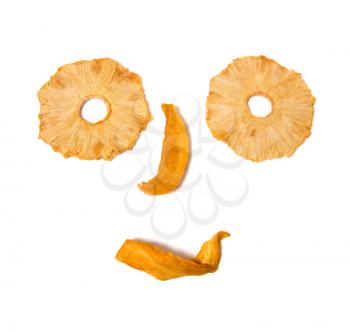 human face imitation with dried fruits isolated on white background