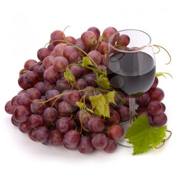 red wine glass and grape isolated on white background