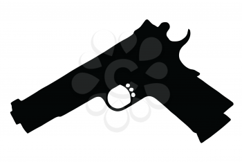 Isolated Firearm -Pistol (9 mm) – black on white silhouette
