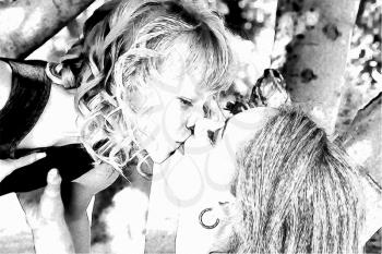 Drawing of Mom and daughter Loving Kiss from Tree 