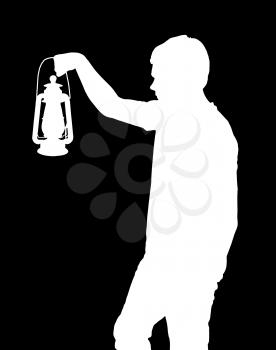 Inverted Silhouette of a teenage boy holding up lantern  