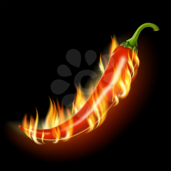 Royalty Free Clipart Image of a Hot Pepper on a Black Background
