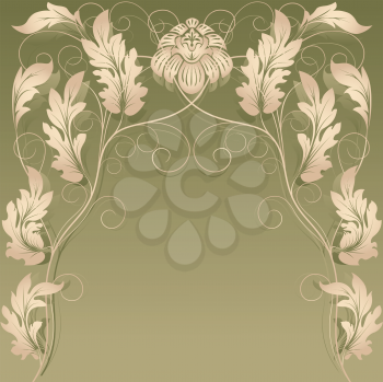 Royalty Free Clipart Image of Flowers and Leaves on a Green Background