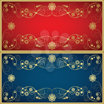 Royalty Free Clipart Image of Red and Blue Floral Backgrounds